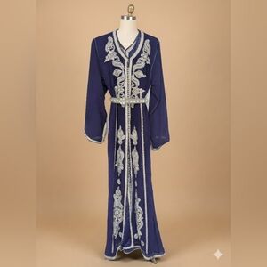 Ramadan 3 pieces Moroccan caftan takchita kaftan beaded purple chiffon L - XL